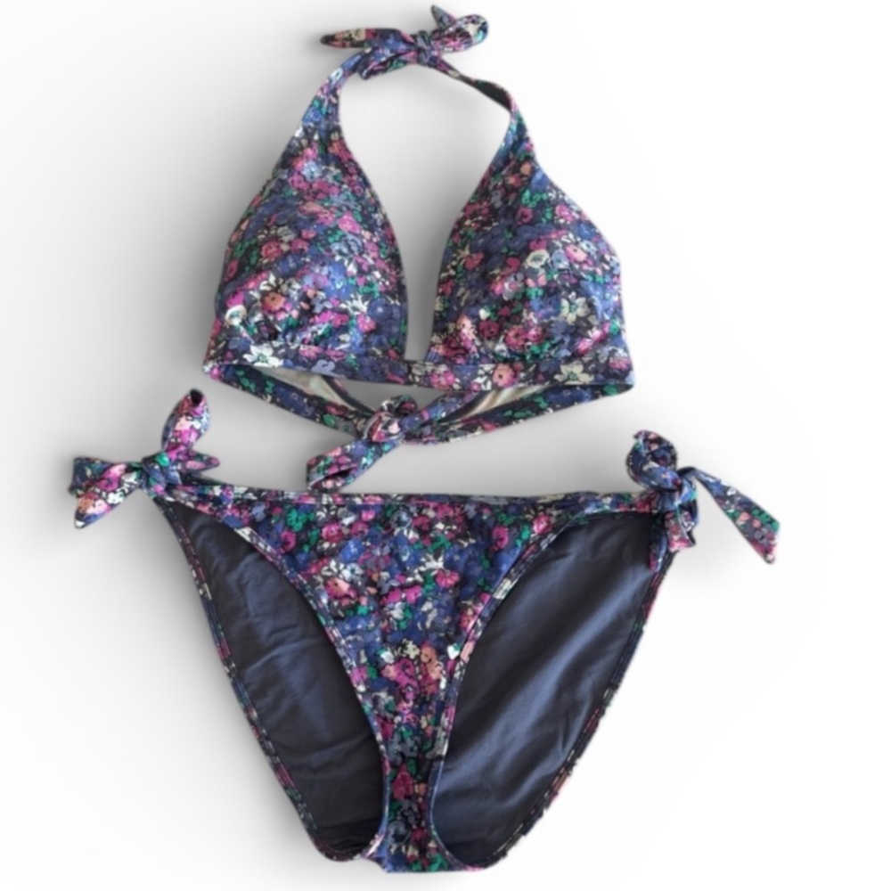 Floral Bikini Size Large With Adjustable Ties in Purple, Pink and Green GUC - Picture 1 of 12
